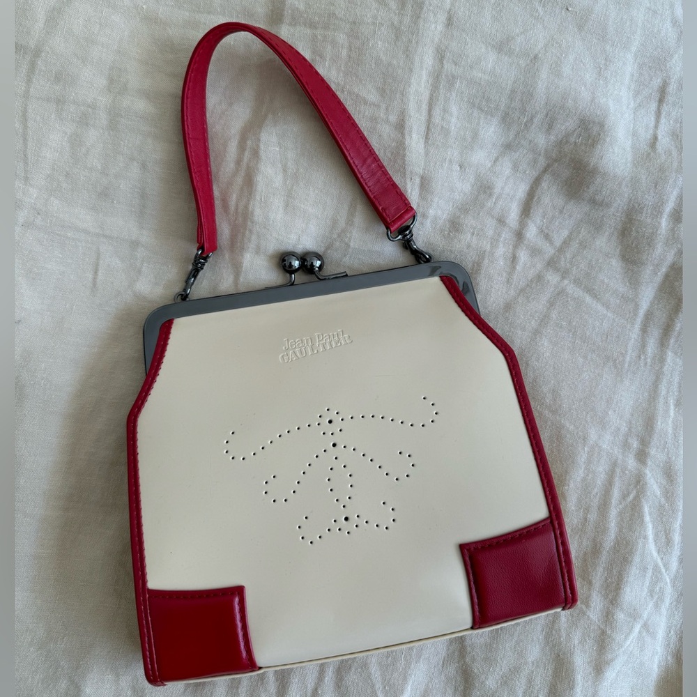 Jean Paul Gaultier Red Leather Kiss Lock Bag